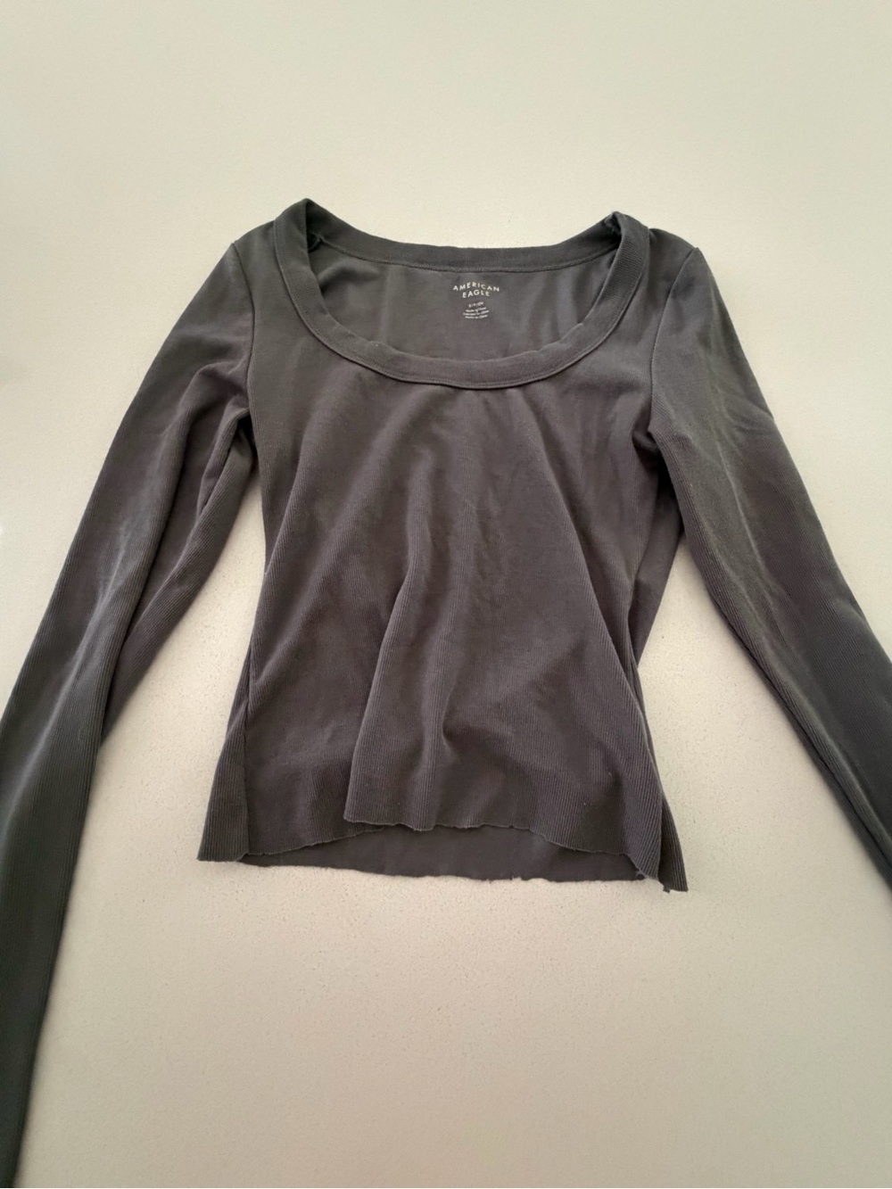 American Eagle Outfitters Charcoal Gray Scoop Neck Long Sleeve Top
